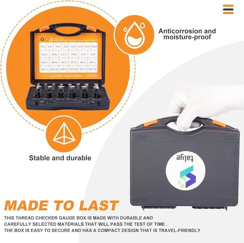 مدقق خيط الصواميل والترباس - صندوق فحص الخيط العملي - سهل الاستخدام لمدقق الخيط القياسي والمتري - صندوق قياس معرف الترباس والصواميل المضغوط - 44 مقياسًا للذكور / الإناث in Kuwait