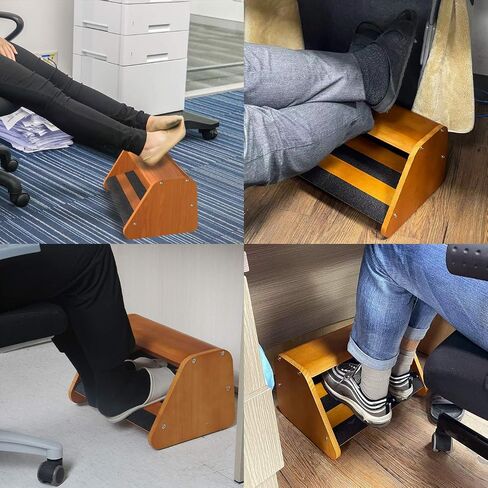 J JACKCUBE DESIGN Wood Double Step Foot Rest Under Desk Ergonomic Design Footrest with Non Slip Surface, Leg and Posture Support Comfort Foot Stool for Home and Office - MK721A in Saudi Arabia