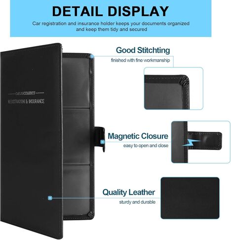 حامل بطاقات تسجيل وتأمين السيارة من الجلد من GNEGNI، حامل مستندات شاحنة السيارات، صندوق قفازات السيارة، محفظة تنظيم الأعمال الورقية مع إغلاق مغناطيسي للرخصة والبطاقات والمستندات الأساسية in Kuwait