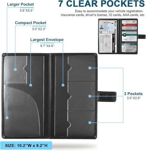 حامل بطاقات تسجيل وتأمين السيارة من الجلد من GNEGNI، حامل مستندات شاحنة السيارات، صندوق قفازات السيارة، محفظة تنظيم الأعمال الورقية مع إغلاق مغناطيسي للرخصة والبطاقات والمستندات الأساسية in Kuwait