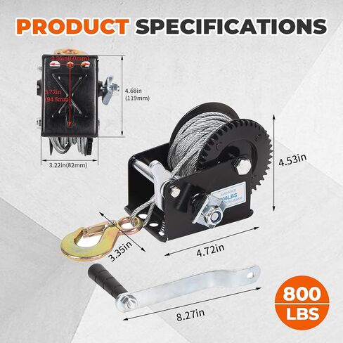 Doppy 800lbs Boat Trailer Winch, Hand Winch Heavy Duty Hook with 33ft Steel Cable, Gear Ratio: 3.2:1,Ratchet Boat Winch for Trailer ATV Boat in Saudi Arabia