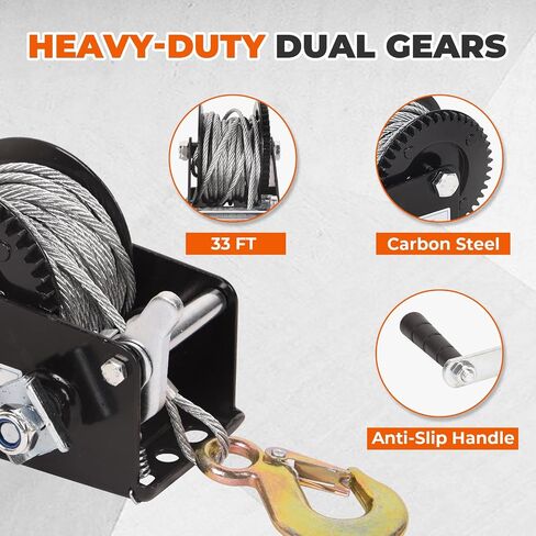 Doppy 800lbs Boat Trailer Winch, Hand Winch Heavy Duty Hook with 33ft Steel Cable, Gear Ratio: 3.2:1,Ratchet Boat Winch for Trailer ATV Boat in Saudi Arabia