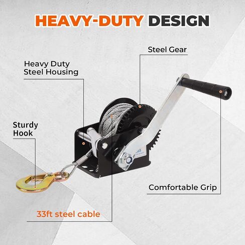 Doppy 800lbs Boat Trailer Winch, Hand Winch Heavy Duty Hook with 33ft Steel Cable, Gear Ratio: 3.2:1,Ratchet Boat Winch for Trailer ATV Boat in Saudi Arabia