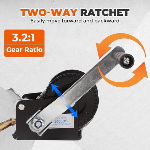 Doppy 800lbs Boat Trailer Winch, Hand Winch Heavy Duty Hook with 33ft Steel Cable, Gear Ratio: 3.2:1,Ratchet Boat Winch for Trailer ATV Boat in Saudi Arabia