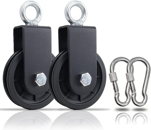SERTT Gym Pulley System, Fitness Swivel Pulley Wheel with Hanging Strap Carabiner, Swivel Pulley Block for DIY Home LAT Pulldown and Lift Cable Machine in Kuwait