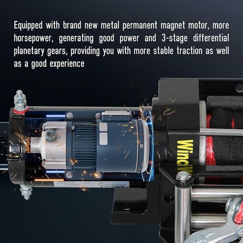 ونش كهربائي FULLWATT 3000 رطل، 12 فولت تيار مستمر ونش حبل نايلون مقاوم للماء لقارب UTV ATV، ونش لاسلكي محمول عن بعد وتحكم سلكي in Kuwait