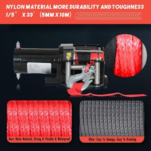 ونش كهربائي FULLWATT 3000 رطل، 12 فولت تيار مستمر ونش حبل نايلون مقاوم للماء لقارب UTV ATV، ونش لاسلكي محمول عن بعد وتحكم سلكي in Kuwait