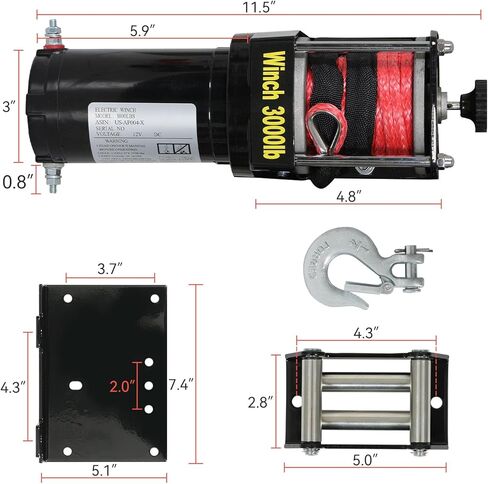 ونش كهربائي FULLWATT 3000 رطل، 12 فولت تيار مستمر ونش حبل نايلون مقاوم للماء لقارب UTV ATV، ونش لاسلكي محمول عن بعد وتحكم سلكي in Kuwait