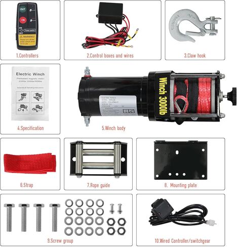 ونش كهربائي FULLWATT 3000 رطل، 12 فولت تيار مستمر ونش حبل نايلون مقاوم للماء لقارب UTV ATV، ونش لاسلكي محمول عن بعد وتحكم سلكي in Kuwait