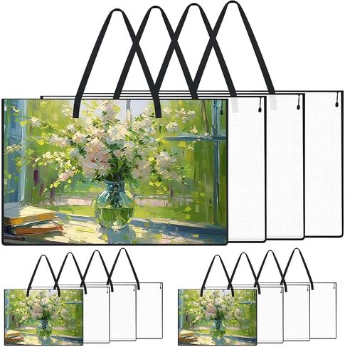 Aliceset 12 قطعة حقيبة فنية مقاس 19 × 25 و24 × 36 حافظة فنية للأطفال منظم مستلزمات الفنان مع مقبض بسحاب حقيبة تخزين للأعمال الفنية والملصق والرسم والرسم in Kuwait