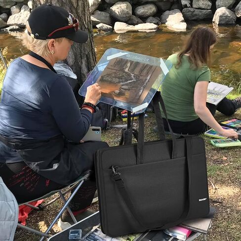 حقيبة محفظة فنية من IMAGE، مقاس 24 * 18 بوصة، حقيبة تخزين فنية سوداء، حقيبة لوحة رسم مقاومة للماء مع حزام كتف وإبزيم مخفي للأعمال الفنية والرسم والرسم in Kuwait