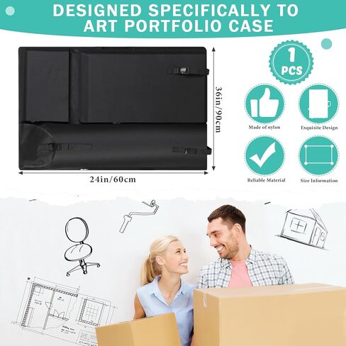 حقيبة محفظة فنية كبيرة من Jetec مقاس 24 × 36 بوصة مع مقبض مجلد محفظة الفنان للأعمال الفنية ورسم حقيبة ظهر فنية من القماش منظم لمستلزمات حمل اللوحة أثناء السفر، أسود in Kuwait