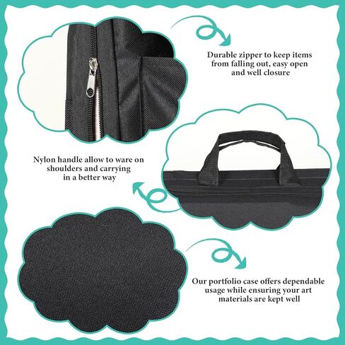 حقيبة محفظة فنية كبيرة من Jetec مقاس 24 × 36 بوصة مع مقبض مجلد محفظة الفنان للأعمال الفنية ورسم حقيبة ظهر فنية من القماش منظم لمستلزمات حمل اللوحة أثناء السفر، أسود in Kuwait