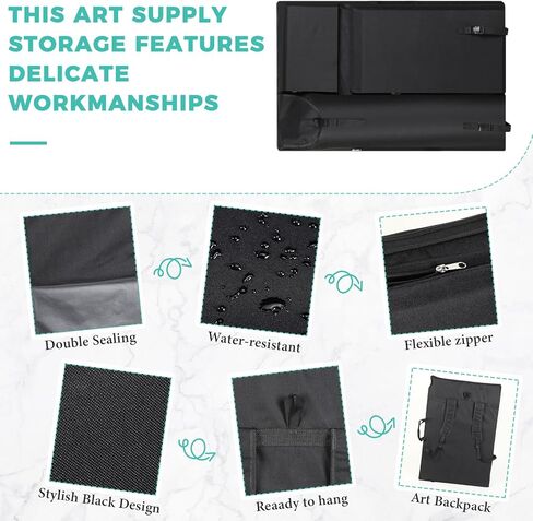 حقيبة محفظة فنية كبيرة من Jetec مقاس 24 × 36 بوصة مع مقبض مجلد محفظة الفنان للأعمال الفنية ورسم حقيبة ظهر فنية من القماش منظم لمستلزمات حمل اللوحة أثناء السفر، أسود in Kuwait