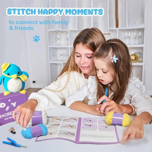 Auoinge Crochet Kit for Beginners Kids Adults, Crochet Animal Kit with Step-by-Step Video Tutorials, Learn to Crochet Starter Amigurumi Kit, Easy Knitting Soft Yarn Birthday Gift Penguin in Saudi Arabia