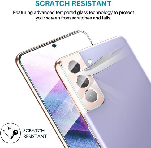 [2+3 Pack] LϟK Designed for Samsung Galaxy S21 5G (Not for S21 Plus), 2 Pack Tempered Glass Screen Protector + 3 Pack Camera Lens Protector, Case Friendly, Installation Tray -Gray in Saudi Arabia