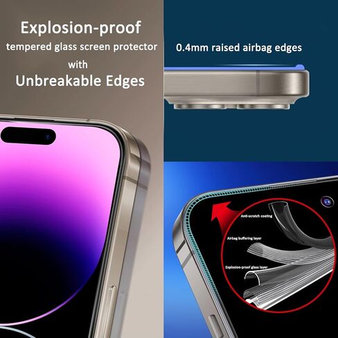 واقي شاشة للخصوصية من الزجاج المقوى [عبوة من قطعتين] لهاتف iPhone 14 Pro Max، وسادة هوائية مقاومة للكسر، حماية فائقة، مضادة للتجسس، سهلة التركيب، تغطية كاملة 6.7 بوصة in Saudi Arabia