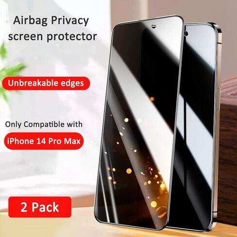 واقي شاشة للخصوصية من الزجاج المقوى [عبوة من قطعتين] لهاتف iPhone 14 Pro Max، وسادة هوائية مقاومة للكسر، حماية فائقة، مضادة للتجسس، سهلة التركيب، تغطية كاملة 6.7 بوصة in Saudi Arabia