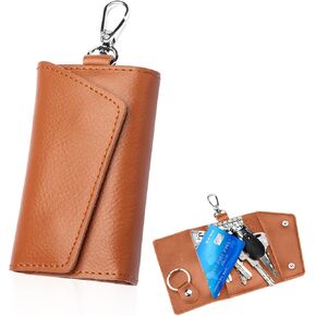محفظة جلدية للمفاتيح، حامل مفاتيح على شكل سلسلة مفاتيح مع 6 خطافات مشبكية للتعليق، حامل بطاقات لحمل العملات المعدنية للجنسين in Kuwait