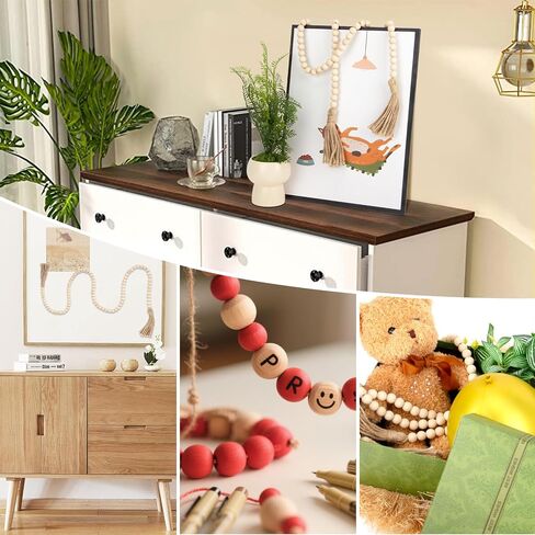 Wood Bead Garland with Tassels - 2PCS Farmhouse Rustic Country Decorative Beads Home Decor, Natural Color, 50inch 14mm 84 Round,Boho,Farmhouse Beads Wall Hanging Decor in Saudi Arabia