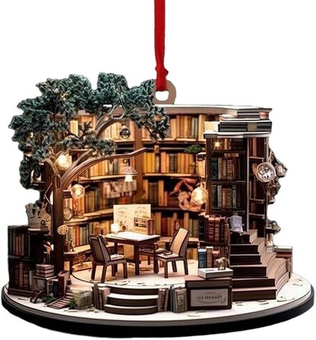 1pc Christmas Bookstore Ornament Bookgift for Book Lovers, Book Lover Christmas Ornament, Books Stacked Hanging, 2D Flat Acrylic Bookgift for Party Decorations in Saudi Arabia