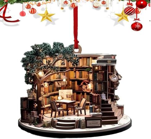 1pc Christmas Bookstore Ornament Bookgift for Book Lovers, Book Lover Christmas Ornament, Books Stacked Hanging, 2D Flat Acrylic Bookgift for Party Decorations in Saudi Arabia