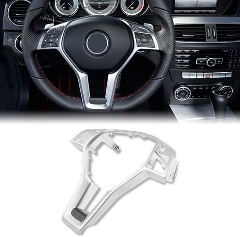 غطاء حافة عجلة القيادة طراز Bevinsee AMG متوافق مع Benz W204 C-Class E-Class A-Class، غطاء تزيين عجلة القيادة مضاد للانزلاق لتزيين السيارة وحماية عجلة القيادة فضي in Saudi Arabia