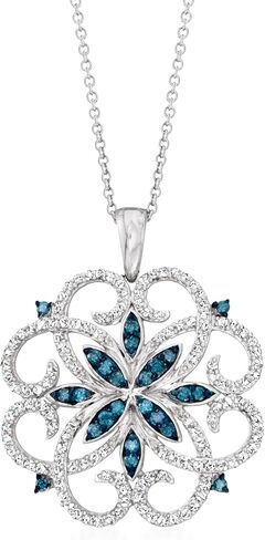 Ross-Simons 0.76 ct. t.w. Blue and White Diamond Scrolling Medallion Pendant Necklace in Sterling Silver in Saudi Arabia