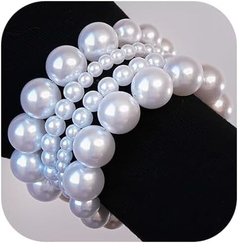 Chunky Pearl Bracelets for Women Stackable Pearl Beaded Bangle Bracelets Retro Wedding Party Jewelry in Saudi Arabia
