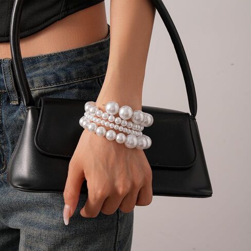 Chunky Pearl Bracelets for Women Stackable Pearl Beaded Bangle Bracelets Retro Wedding Party Jewelry in Saudi Arabia
