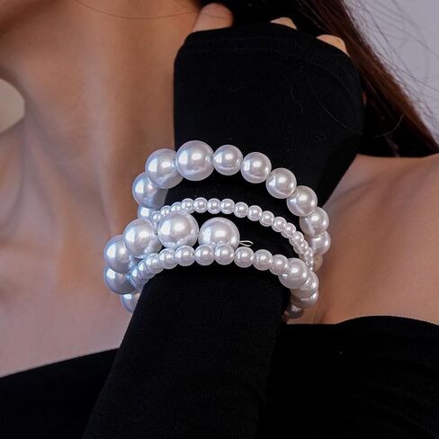 Chunky Pearl Bracelets for Women Stackable Pearl Beaded Bangle Bracelets Retro Wedding Party Jewelry in Saudi Arabia