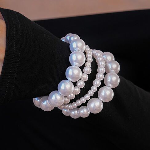 Chunky Pearl Bracelets for Women Stackable Pearl Beaded Bangle Bracelets Retro Wedding Party Jewelry in Saudi Arabia