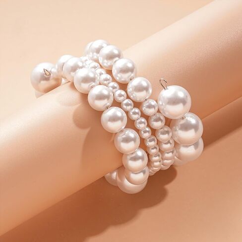 Chunky Pearl Bracelets for Women Stackable Pearl Beaded Bangle Bracelets Retro Wedding Party Jewelry in Saudi Arabia