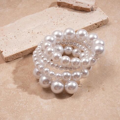 Chunky Pearl Bracelets for Women Stackable Pearl Beaded Bangle Bracelets Retro Wedding Party Jewelry in Saudi Arabia