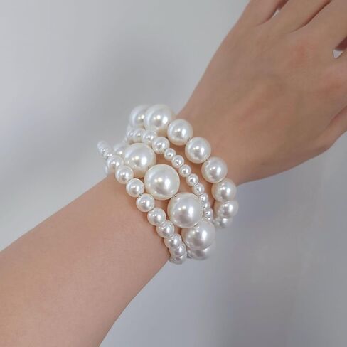 Chunky Pearl Bracelets for Women Stackable Pearl Beaded Bangle Bracelets Retro Wedding Party Jewelry in Saudi Arabia