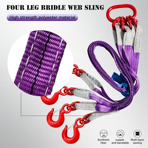 Heavy Duty Two Leg Bridle Web Sling 5ft 8800lbs Capacity Lifting Slings Straps with G80 Alloy Steel Grab Hooks Polyester Bridle Sling for Cargo Security Towing and Handling in Kuwait