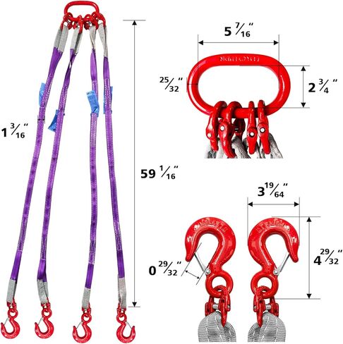 Heavy Duty Two Leg Bridle Web Sling 5ft 8800lbs Capacity Lifting Slings Straps with G80 Alloy Steel Grab Hooks Polyester Bridle Sling for Cargo Security Towing and Handling in Kuwait