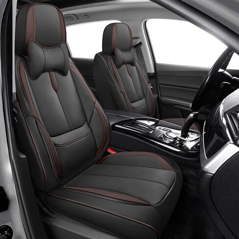 أغطية مقاعد السيارة YuCen مناسبة لسيارة Ford Edge 2010-2024 واقي مقعد جلدي مقاوم للماء وجيد التهوية، متوافق مع الوسادة الهوائية، سهل التركيب والتنظيف من الداخل التلقائي المتين (مقعدين، أسود وبني، فاخر) in Kuwait
