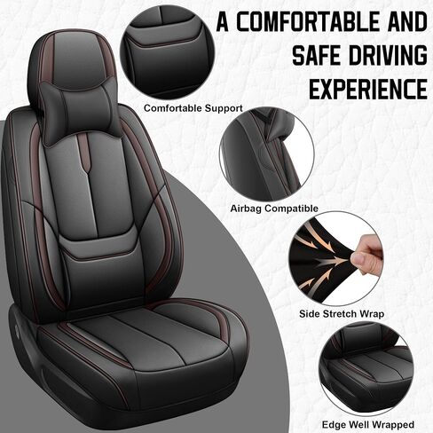 أغطية مقاعد السيارة YuCen مناسبة لسيارة Ford Edge 2010-2024 واقي مقعد جلدي مقاوم للماء وجيد التهوية، متوافق مع الوسادة الهوائية، سهل التركيب والتنظيف من الداخل التلقائي المتين (مقعدين، أسود وبني، فاخر) in Kuwait