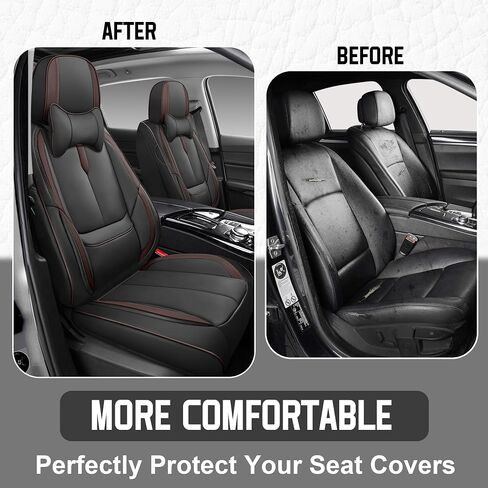 أغطية مقاعد السيارة YuCen مناسبة لسيارة Ford Edge 2010-2024 واقي مقعد جلدي مقاوم للماء وجيد التهوية، متوافق مع الوسادة الهوائية، سهل التركيب والتنظيف من الداخل التلقائي المتين (مقعدين، أسود وبني، فاخر) in Kuwait