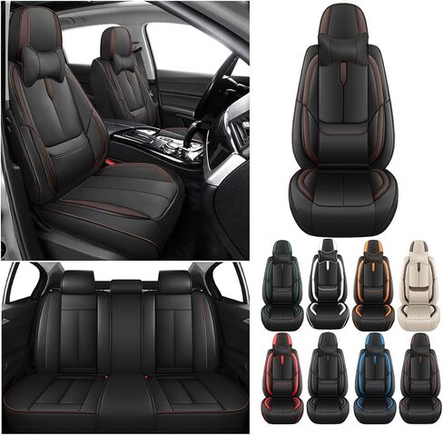 أغطية مقاعد السيارة YuCen مناسبة لسيارة Ford Edge 2010-2024 واقي مقعد جلدي مقاوم للماء وجيد التهوية، متوافق مع الوسادة الهوائية، سهل التركيب والتنظيف من الداخل التلقائي المتين (مقعدين، أسود وبني، فاخر) in Kuwait