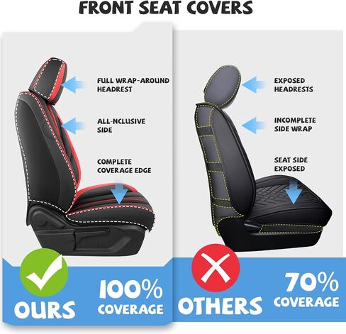 ILMO Seat Covers Tailored for Ford Fusion 2006-2020– Soft Nappa Leather Carseat Covers with Airbag Compatibility– Wear-Resistant Seats Cover (Black&Red, Front Set) in Kuwait