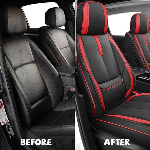 ILMO Seat Covers Tailored for Ford Fusion 2006-2020– Soft Nappa Leather Carseat Covers with Airbag Compatibility– Wear-Resistant Seats Cover (Black&Red, Front Set) in Kuwait