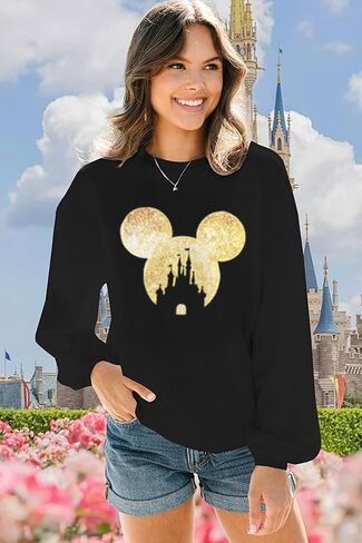 Magic Kingdom Sweatshirts For Women Colorful Castle Fairy Graphic Sweatshirt Holiday Vacation Pullover in Saudi Arabia