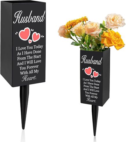 Husband Cemetery Vases for Grave, Metal Cemetery Grave Flower Vase with Stake, Husband Grave Cemetery Decorations, Metal Memorial Grave Markers, Graveside Decor Sign for Grave Outdoor Yard in Saudi Arabia