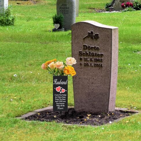 Husband Cemetery Vases for Grave, Metal Cemetery Grave Flower Vase with Stake, Husband Grave Cemetery Decorations, Metal Memorial Grave Markers, Graveside Decor Sign for Grave Outdoor Yard in Saudi Arabia