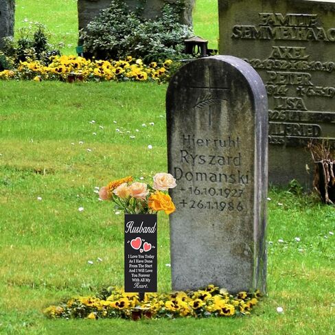 Husband Cemetery Vases for Grave, Metal Cemetery Grave Flower Vase with Stake, Husband Grave Cemetery Decorations, Metal Memorial Grave Markers, Graveside Decor Sign for Grave Outdoor Yard in Saudi Arabia