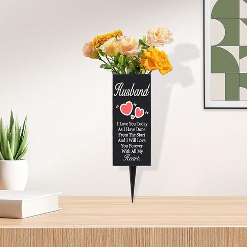 Husband Cemetery Vases for Grave, Metal Cemetery Grave Flower Vase with Stake, Husband Grave Cemetery Decorations, Metal Memorial Grave Markers, Graveside Decor Sign for Grave Outdoor Yard in Saudi Arabia
