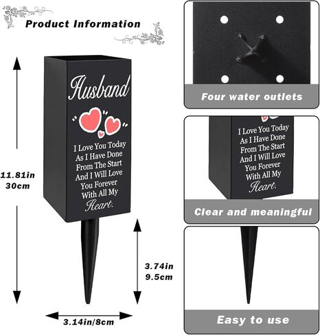 Husband Cemetery Vases for Grave, Metal Cemetery Grave Flower Vase with Stake, Husband Grave Cemetery Decorations, Metal Memorial Grave Markers, Graveside Decor Sign for Grave Outdoor Yard in Saudi Arabia