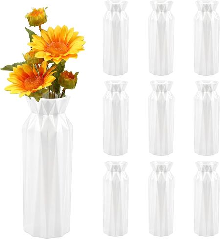 10 Pack Composite Plastic Flower Vase, 8" Tall White Conic Floral Vases for Centerpieces, Plastic Unbreakable Vases for Wedding Dinner Table Party Living Room Office Bedroom Decor in Saudi Arabia